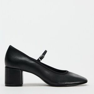 Zara Genuine Leather Black Mary Jane Block Heel Pumps